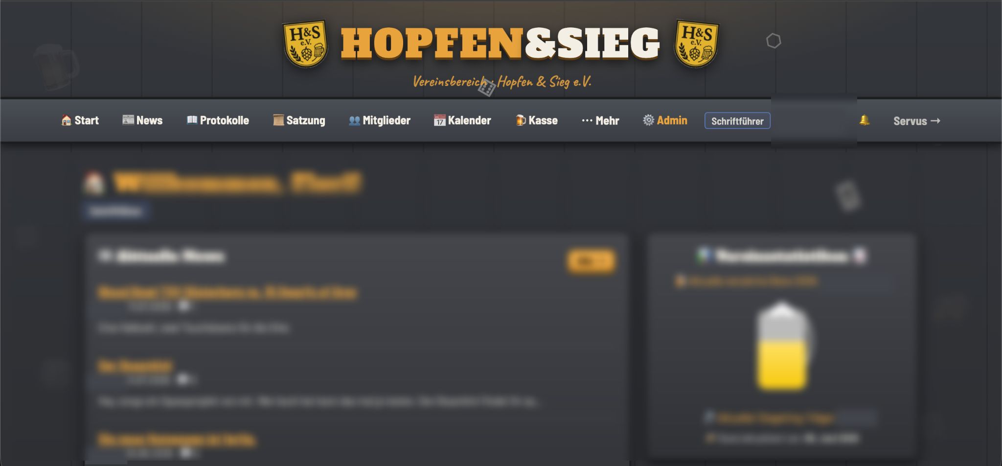 Screenshot der Hopfen & Sieg Vereinsseite